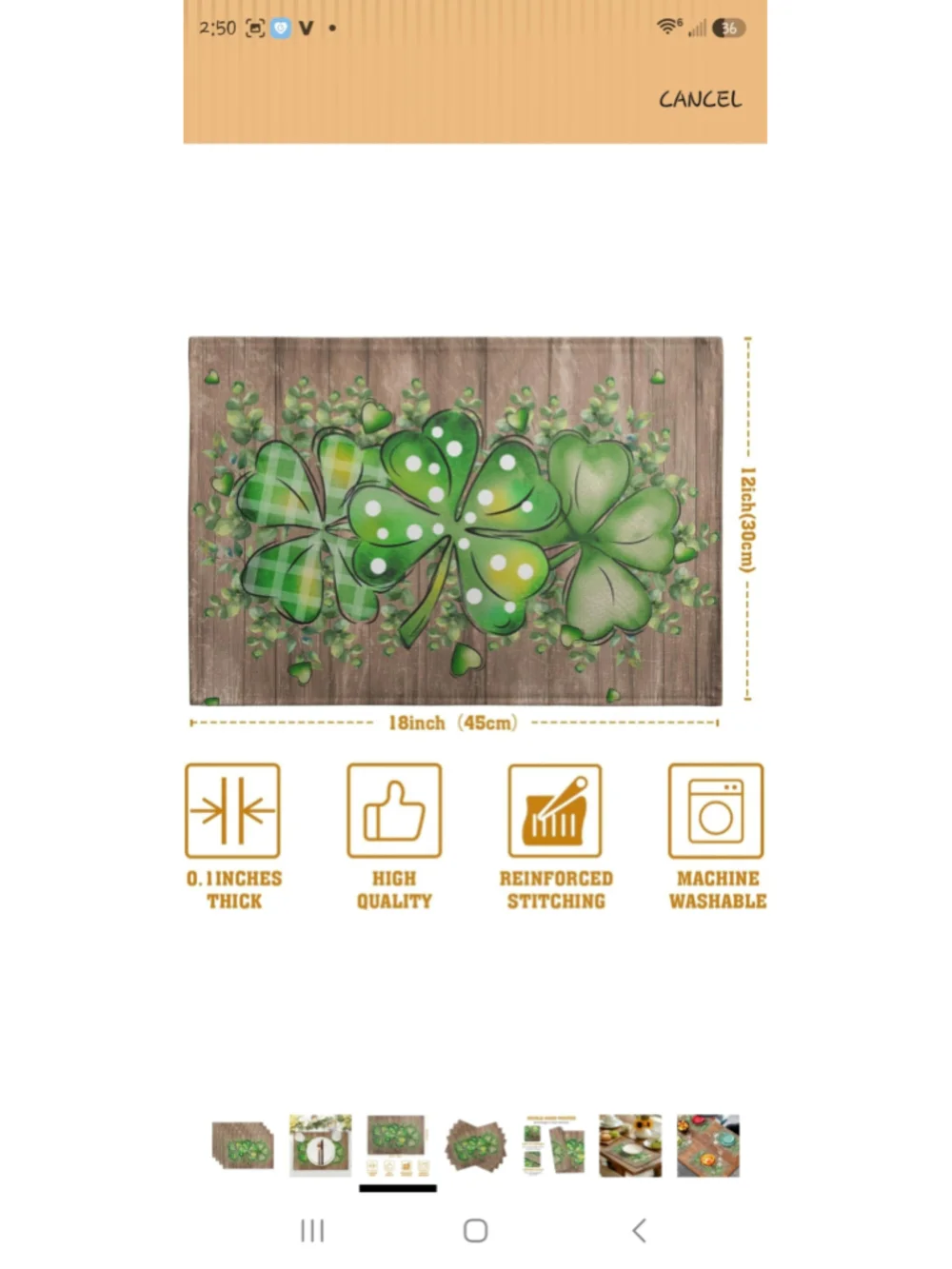 Shamrock St. Patrick's Day Placemats Set of 4, One Size, Brown and Green